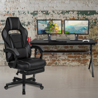 Flash Furniture BLN-X40D1904L-BK-GG Gaming Desk with Cup Holder/Headphone Hook/Removable Mousepad Top & Black Reclining Back/Arms Gaming Chair with Footrest